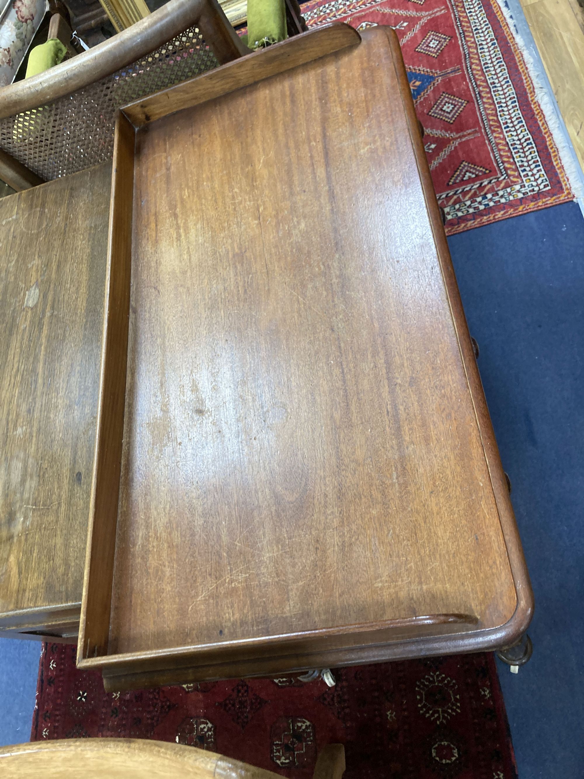 A Victorian mahogany two drawer side table, width 98cm, depth 50cm, height 82cm